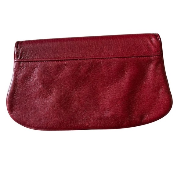 TORY BURCH Amanda Logo Leather Clutch Bag Red Gold Logo - Picture 2 of 7